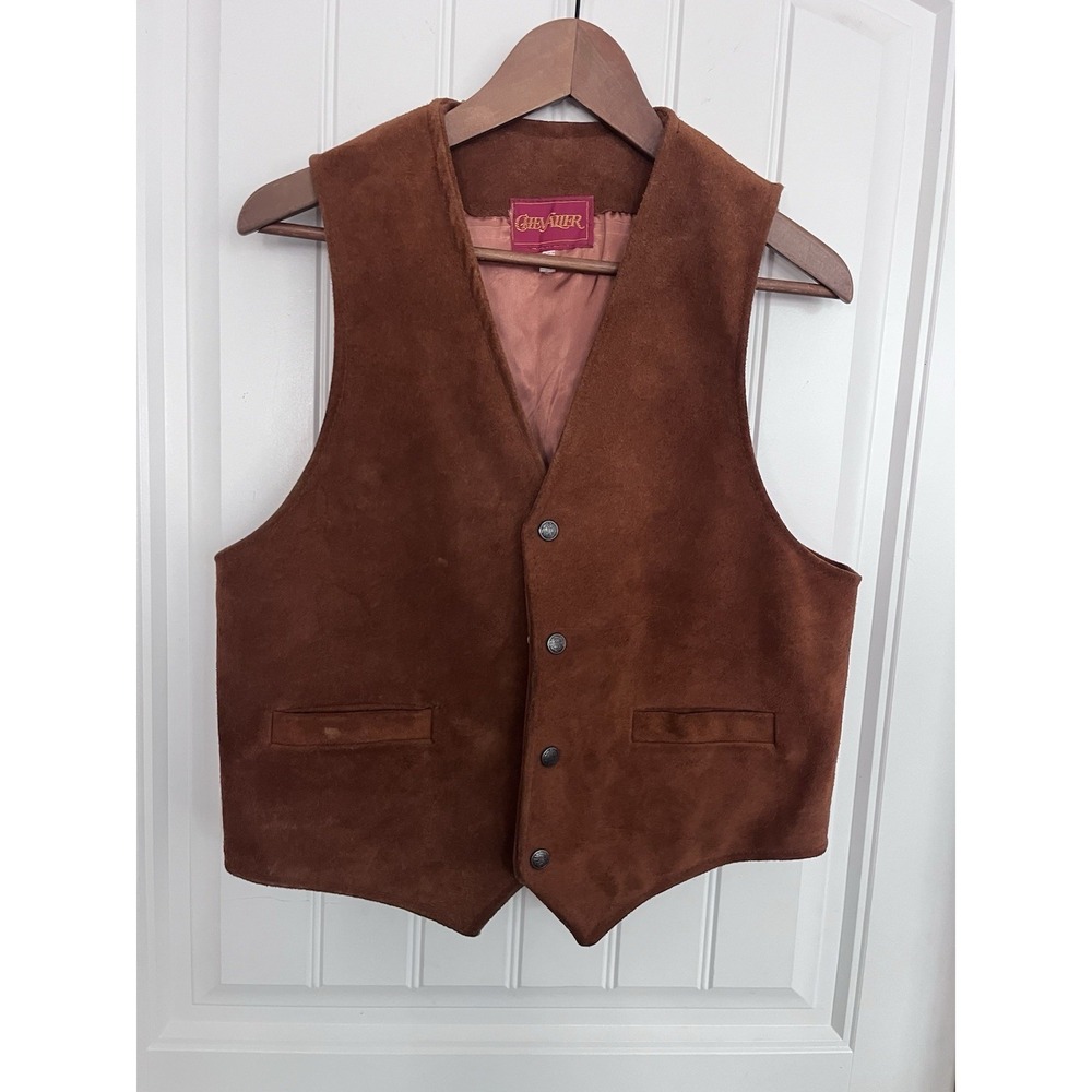 Vintage Brown Suede Leather Mens 42 Waistcoat Vest Western Chevalier 331